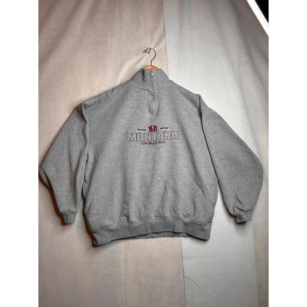 VTG Cadre Athletic Montana Grizzlies Quarter Zip Sweatshirt Mens XL Gray Vintage